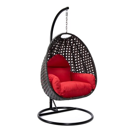 LEISUREMOD Charcoal Wicker Hanging Egg Swing Chair with Red Cushions ESCCH-40R